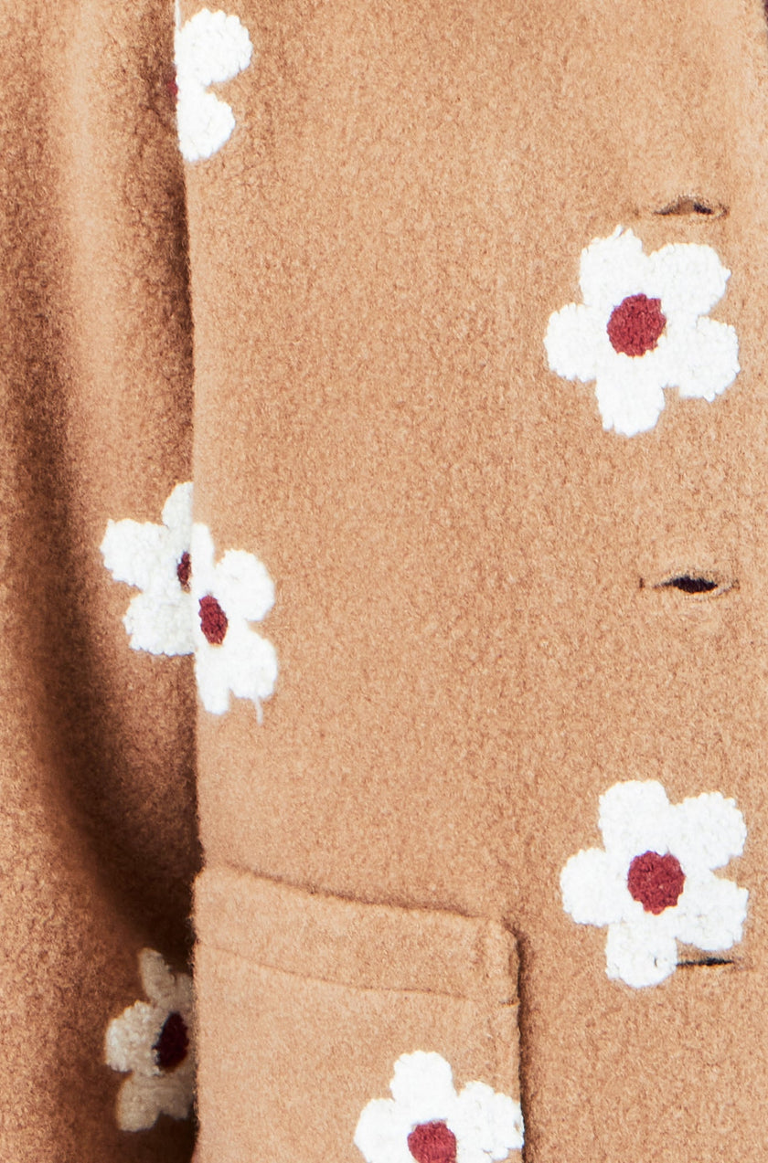 Yumi Brown fleecejakke med broderede margueritter