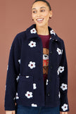 Yumi Navy Embroidered Daisy Fleece Jacket