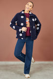 Yumi Navy Embroidered Daisy Fleece Jacket
