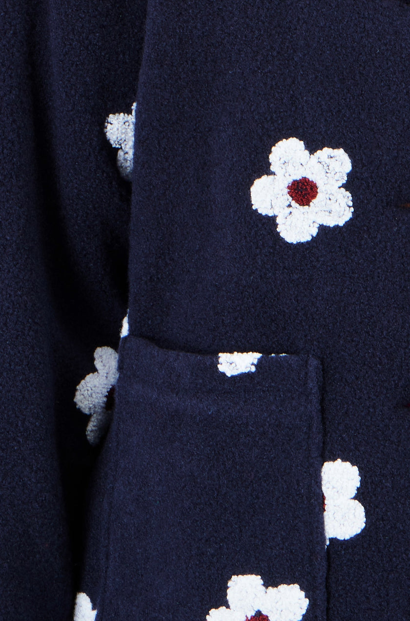 Yumi Navy Embroidered Daisy Fleece Jacket