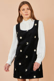 Yumi Black Cotton Cosmic Cord Pinafore Dress