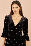 Yumi sort midi-kjole i velour med broderi