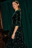 Yumi Green Velvet Embroidered Midi Dress