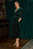 Yumi Green Velvet Embroidered Midi Dress