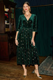 Yumi Green Velvet Embroidered Midi Dress