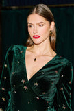 Yumi Green Velvet Embroidered Midi Dress