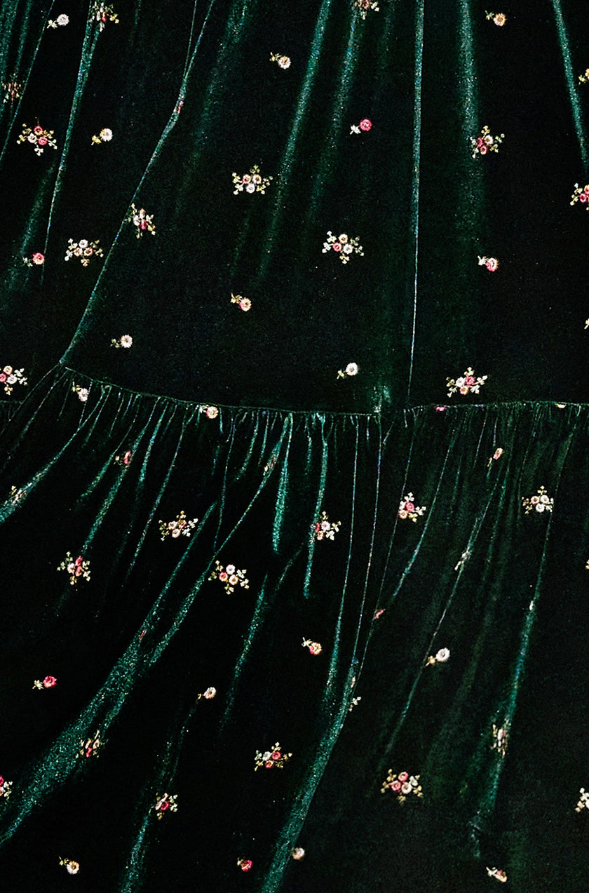 Yumi Green Velvet Embroidered Midi Dress