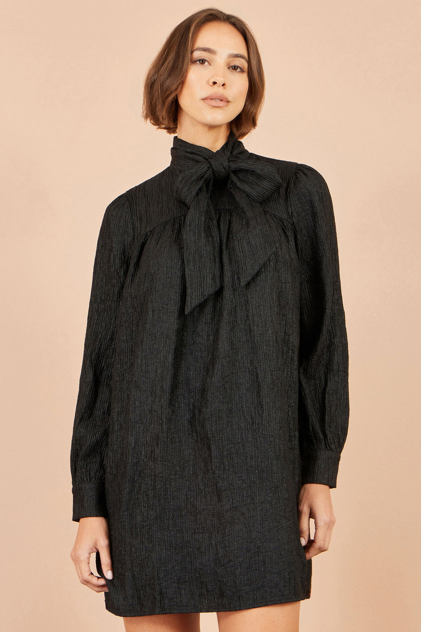 Robe tunique écharpe noire Yumi