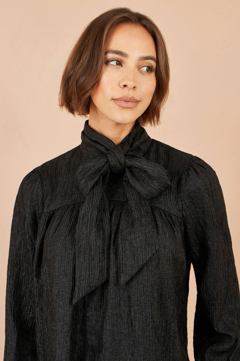 Robe tunique écharpe noire Yumi