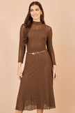 Vestido midi de encaje con cuello alto Yumi Brown