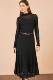 Yumi Black High Neck Lace Midi Dress