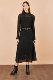 Yumi Black High Neck Lace Midi Dress