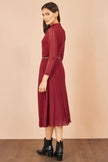Yumi Burgundy High Neck Lace Midi Dress