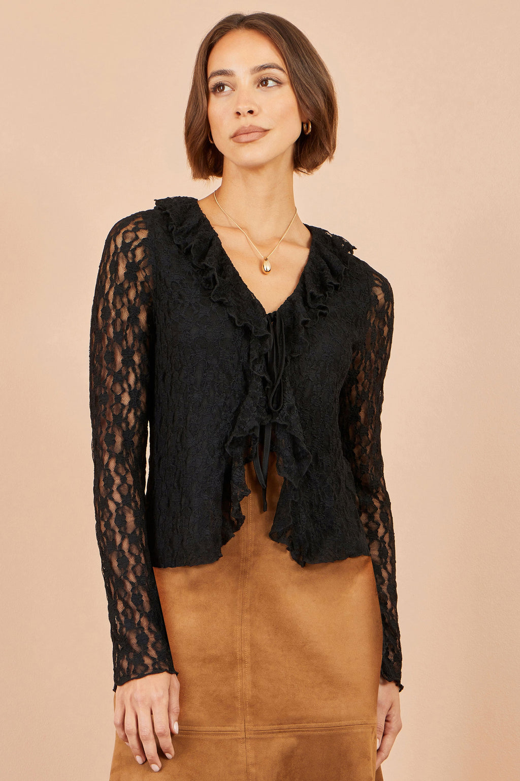 Yumi Black Ruffle Lace Top
