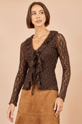 Yumi Brown Ruffle Lace Top