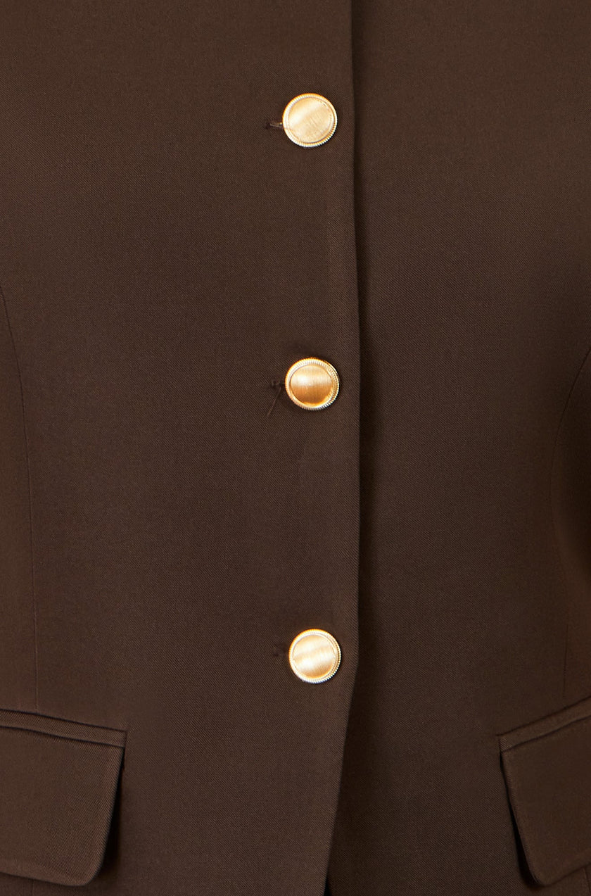 Yumi Brown Long Line Button Waistcoat Top