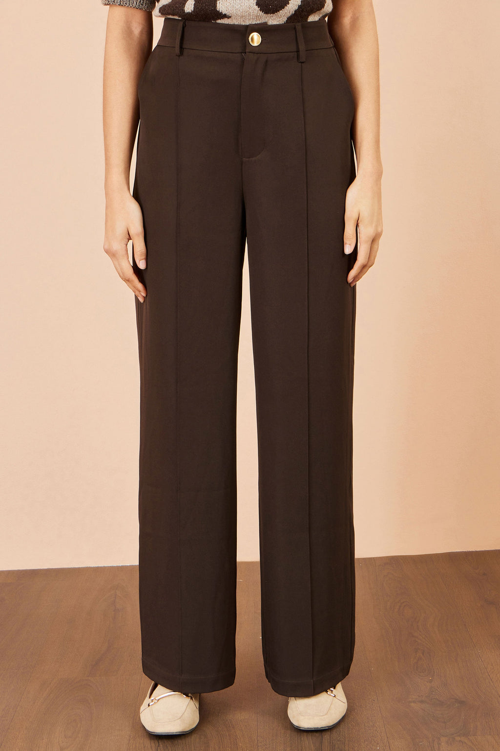 Yumi Brown Wide Leg Stretch Trousers