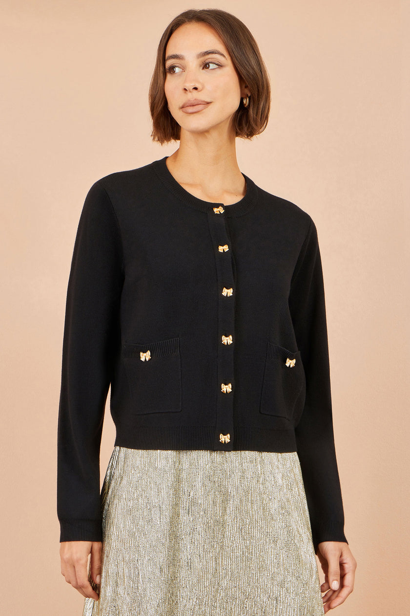 Yumi Black Bow Button Cardigan