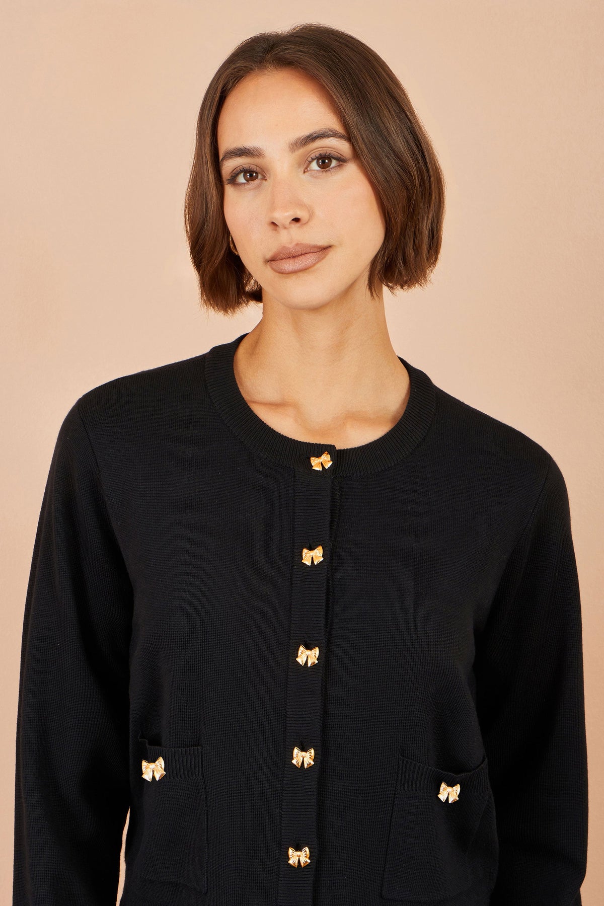 Yumi Black Bow Button Cardigan