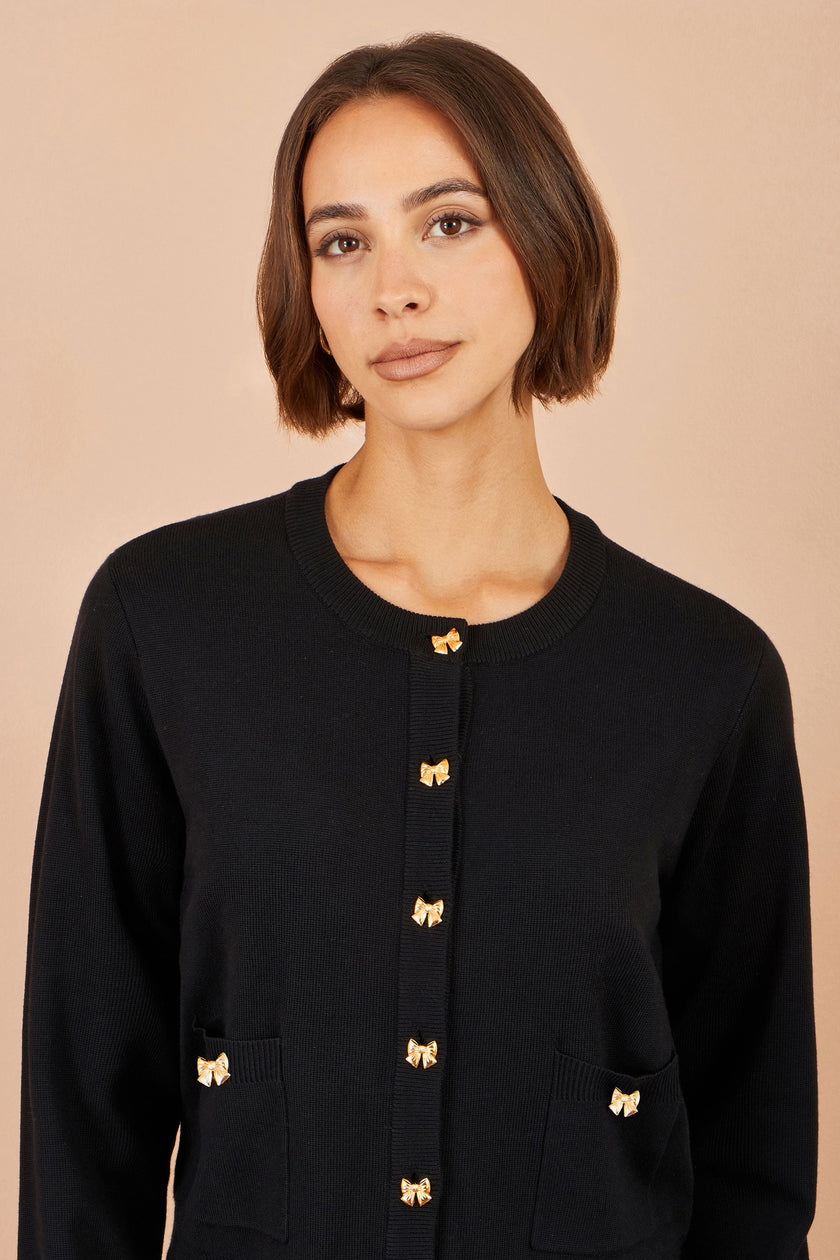 Yumi Black Bow Button Cardigan