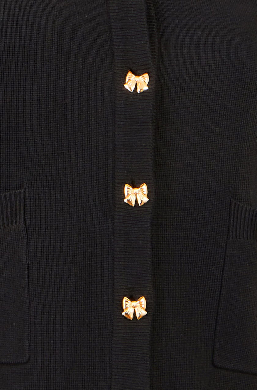 Yumi Black Bow Button Cardigan