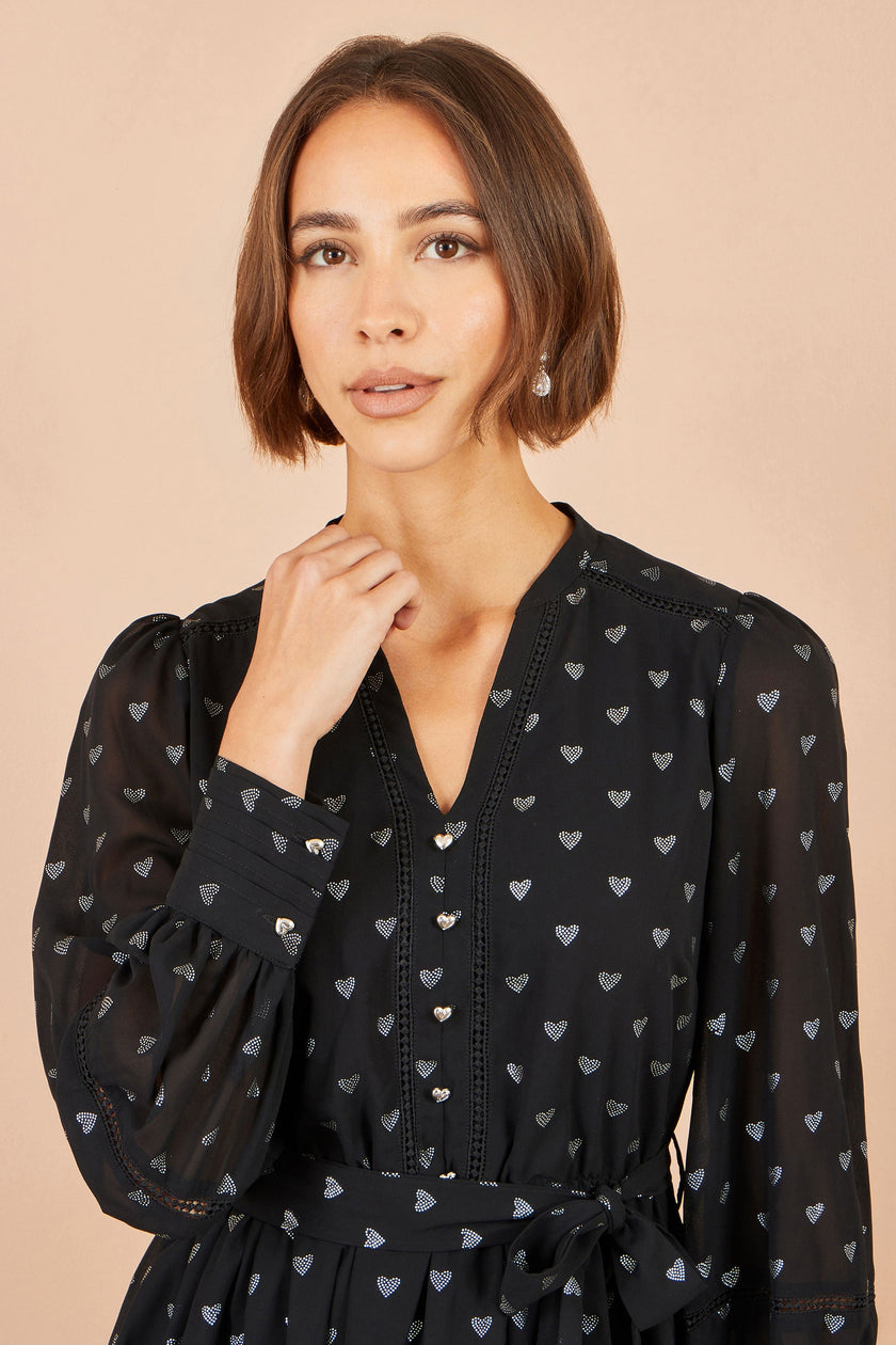Yumi Black Heart Print Mini Dress