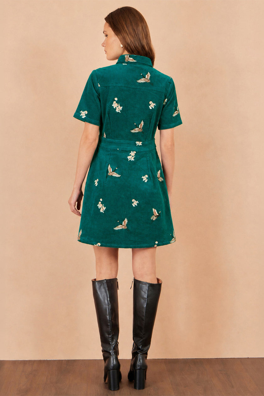 Robe chemise brodée grue sarcelle Yumi