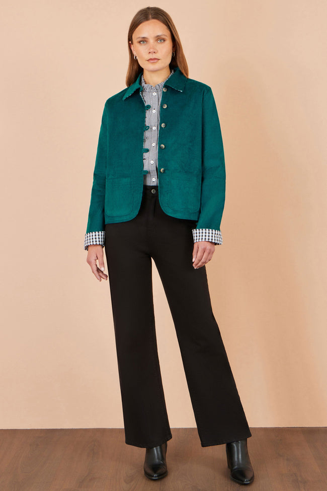 Yumi Teal Cord Reversible Gingham Jacket