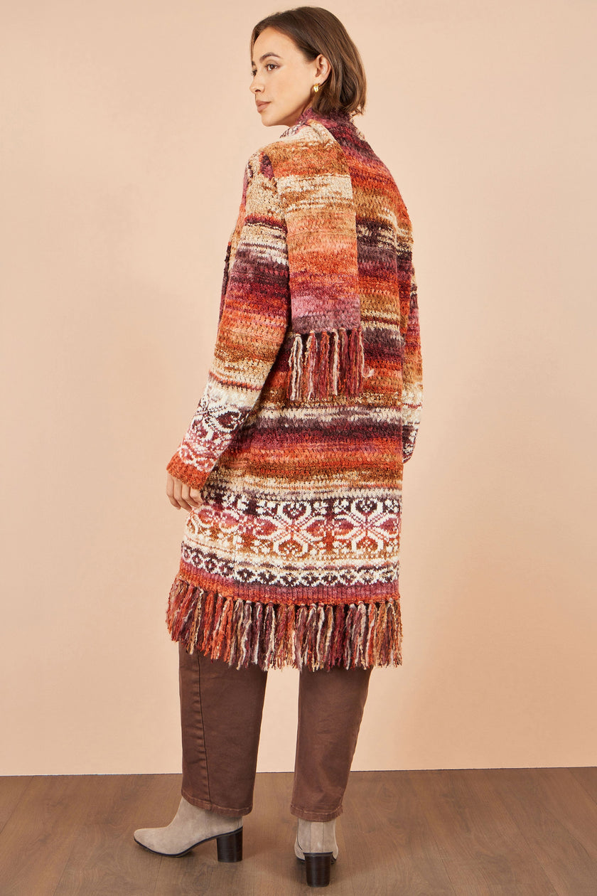 Yumi Orange Boucle Soft Long Cardigan With Scarf