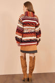 Gilet cache-cœur doux à rayures orange Yumi motif Fair Isle