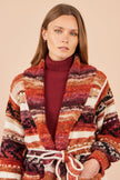 Gilet cache-cœur doux à rayures orange Yumi motif Fair Isle