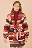 Gilet cache-cœur doux à rayures orange Yumi motif Fair Isle