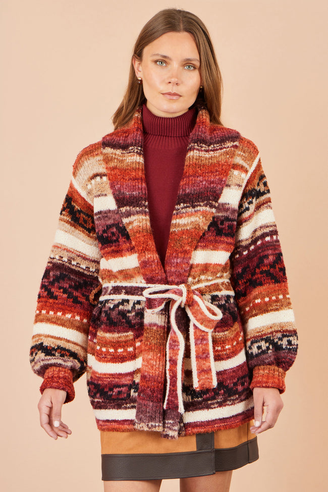 Yumi Orange Stripe Fairisle Soft Wrap Cardigan