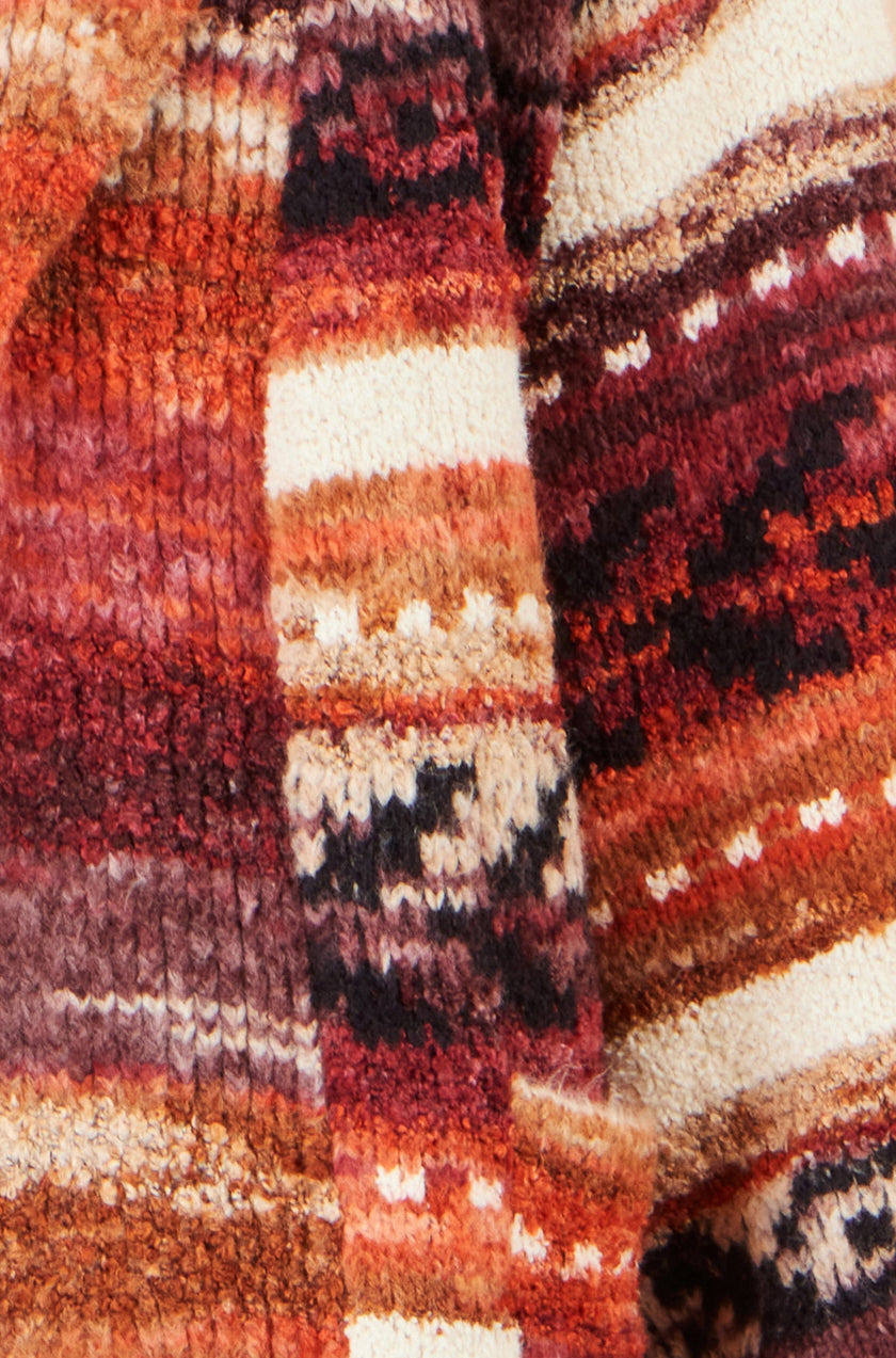 Gilet cache-cœur doux à rayures orange Yumi motif Fair Isle
