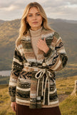 Yumi grönrandig Fairisle-kofta med omlottdesign