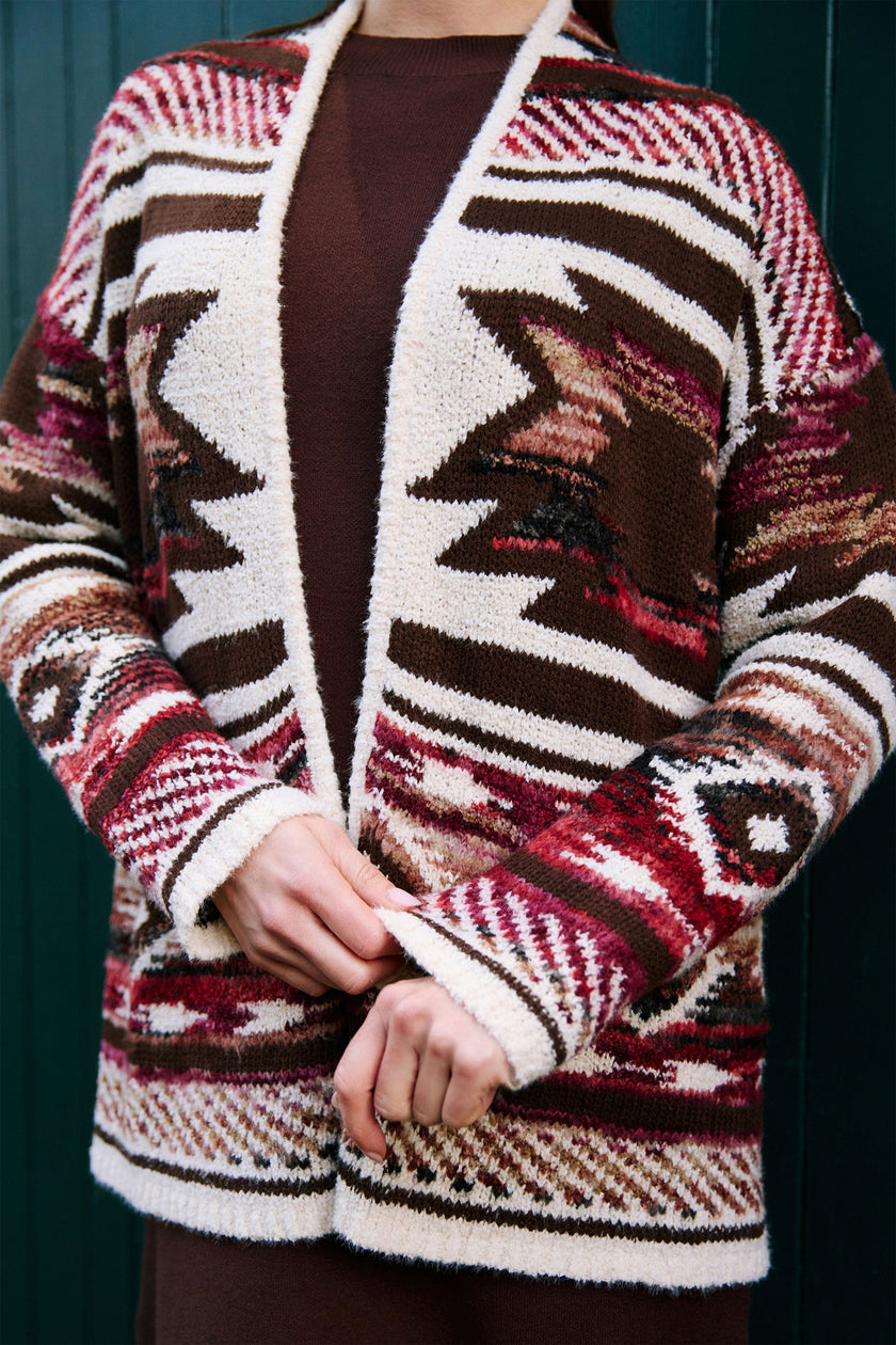 Yumi Multicolour Aztec Boucle Open Cardigan