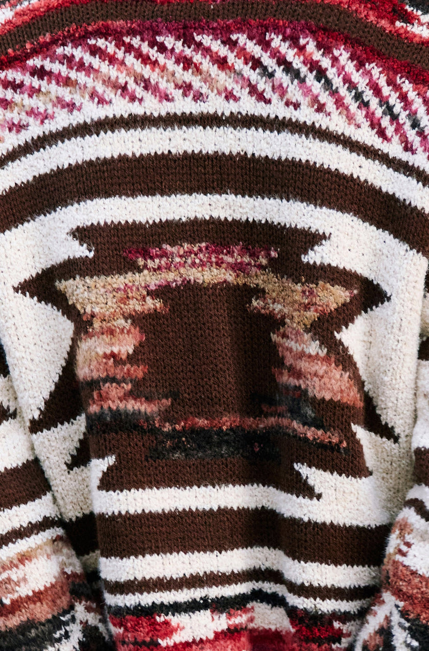 Yumi Multicolour Aztec Boucle Open Cardigan