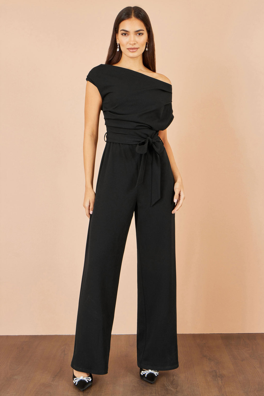 Yumi Black Ruched Stretch Jumpsuit