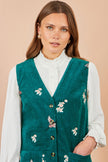 Yumi Teal Crane Embroidery Button Up Pinafore Dress