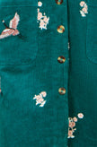 Yumi Teal Crane Embroidery Button Up Pinafore Dress