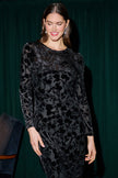 Yumi Black Burnout Velvet Midi Dress