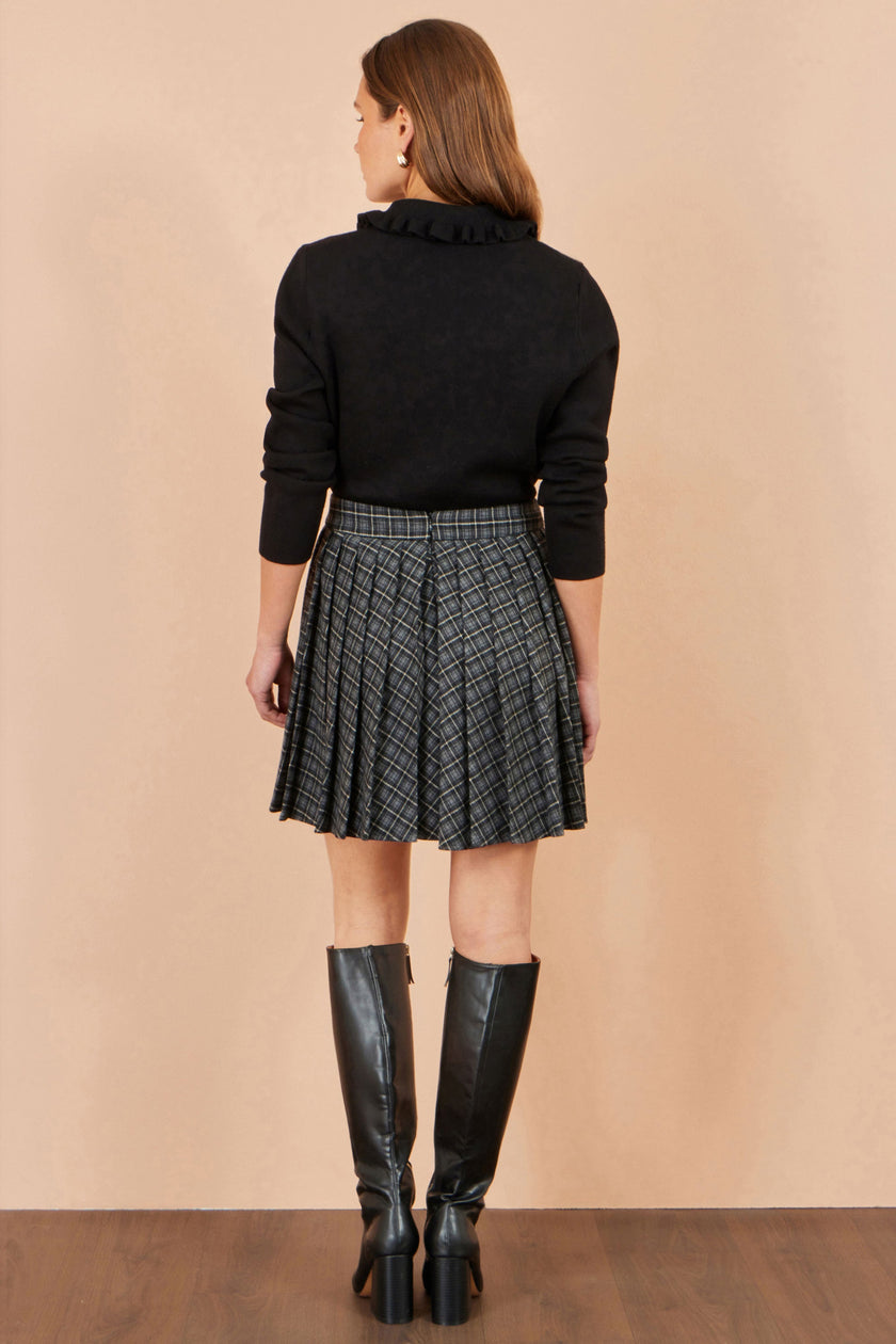 Yumi Black Check Pleated Mini Skirt