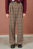 Yumi Braune Wide-Leg-Hose mit Karomuster