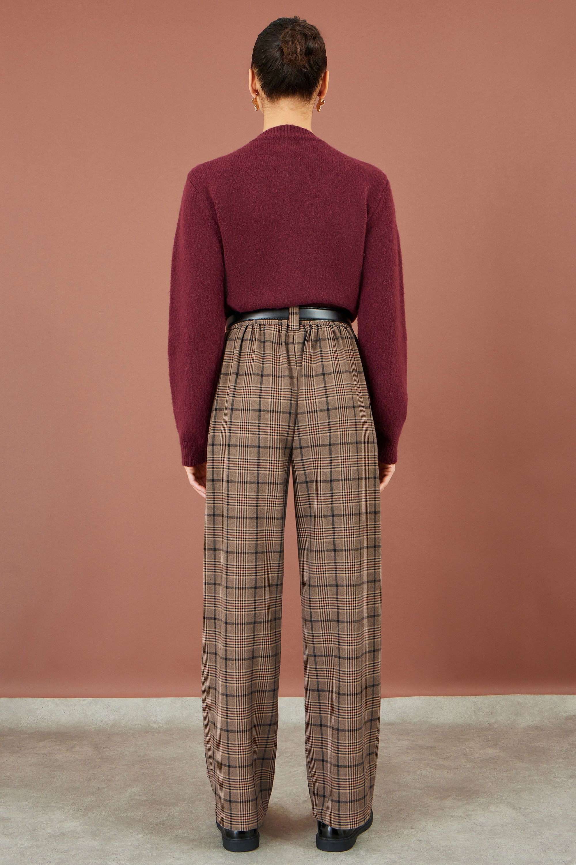 Yumi Brown Check Wide Leg Trousers