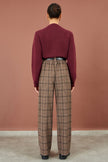 Yumi Braune Wide-Leg-Hose mit Karomuster