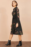 Yumi Black Floral Placement Midi Shirt Dress