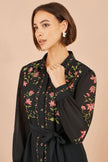 Yumi Black Floral Placement Midi Shirt Dress