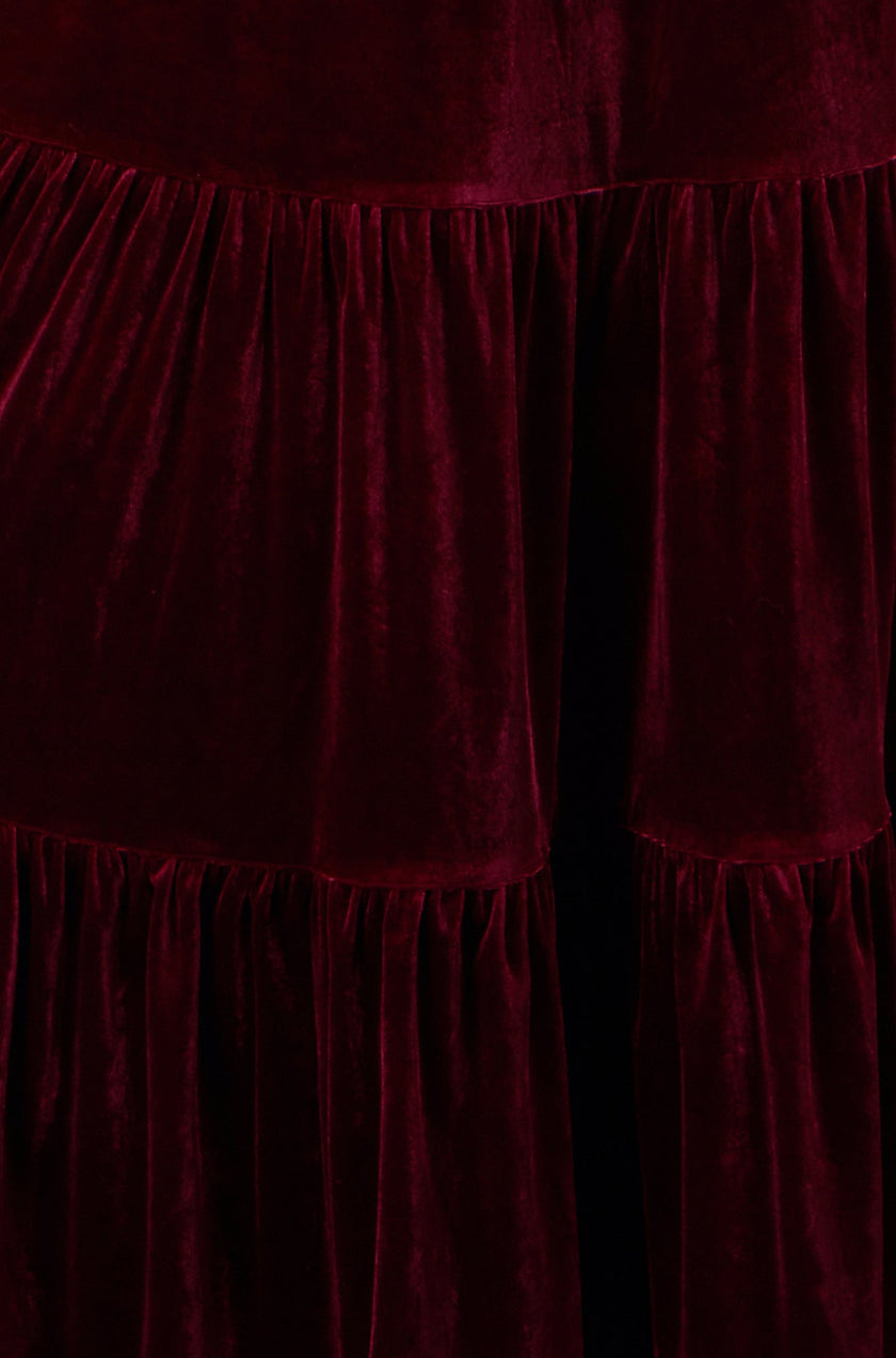 Yumi Burgundy Velvet Halter Maxi Dress With Belt