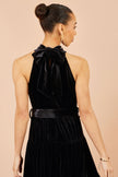 Yumi Black Velvet Halter Maxi Dress With Belt