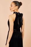 Yumi Black Velvet Halter Maxi Dress With Belt